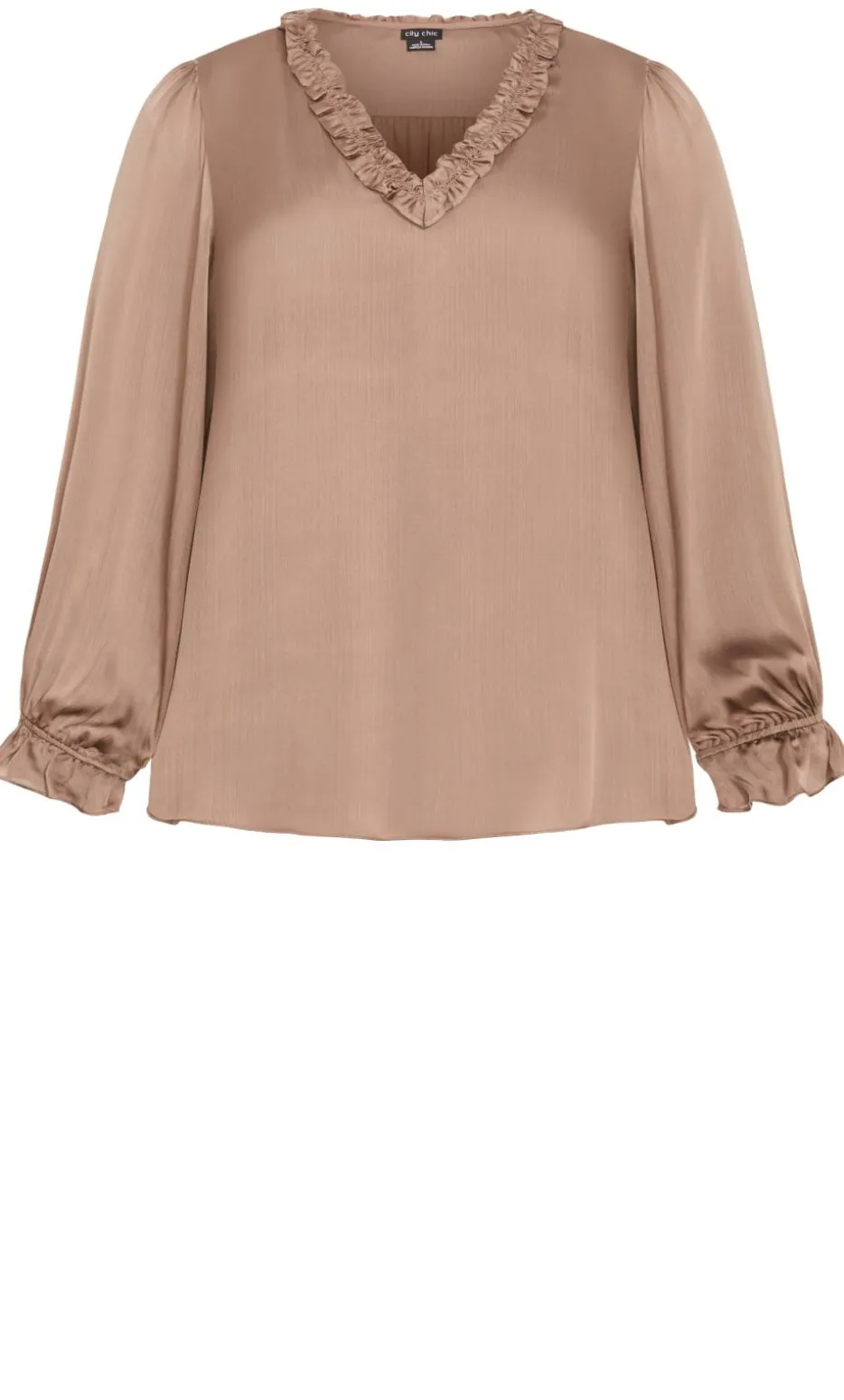 Maia Ruffle V Neck Top - almond