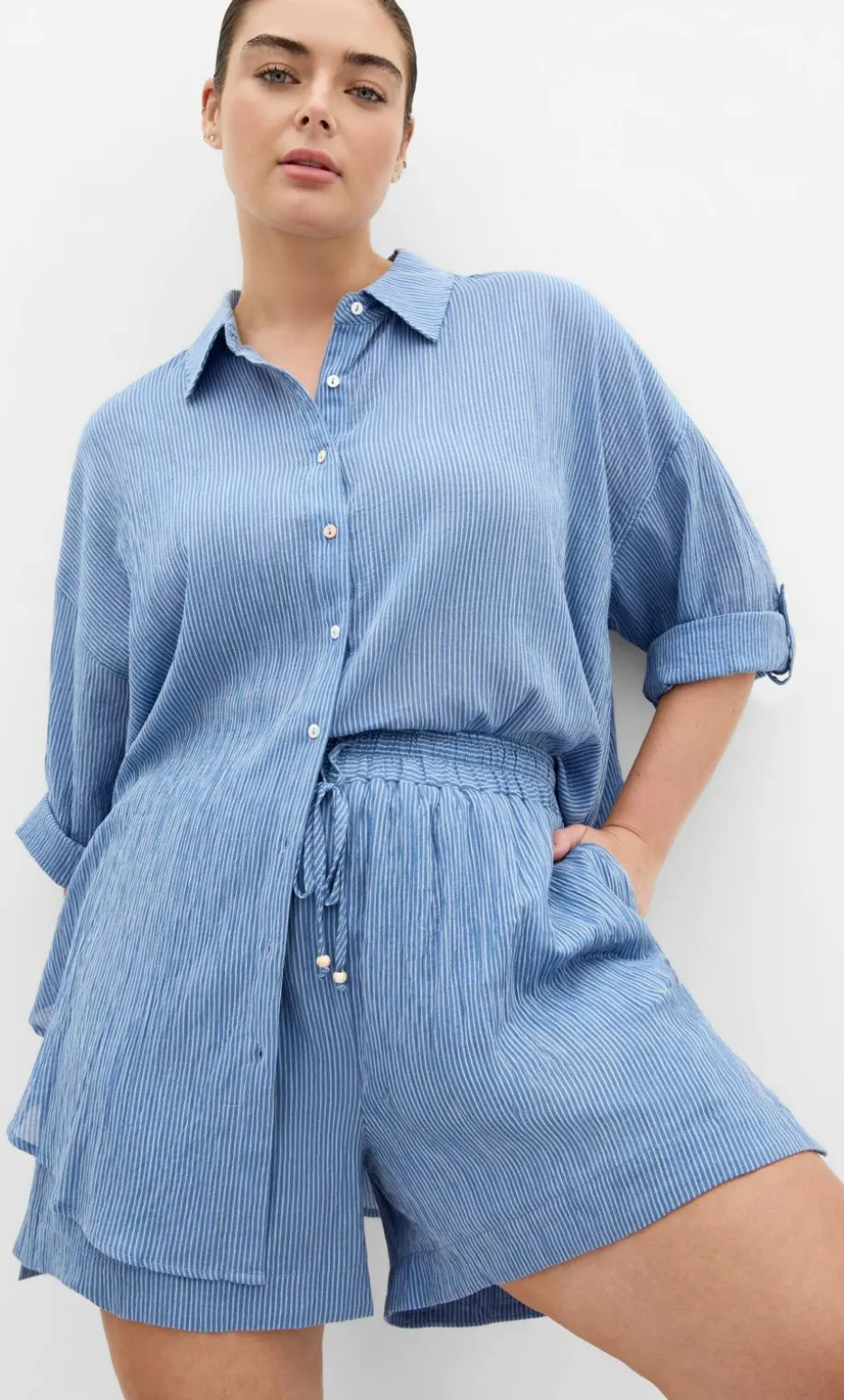 Maia Stripe Cotton Short - indigo