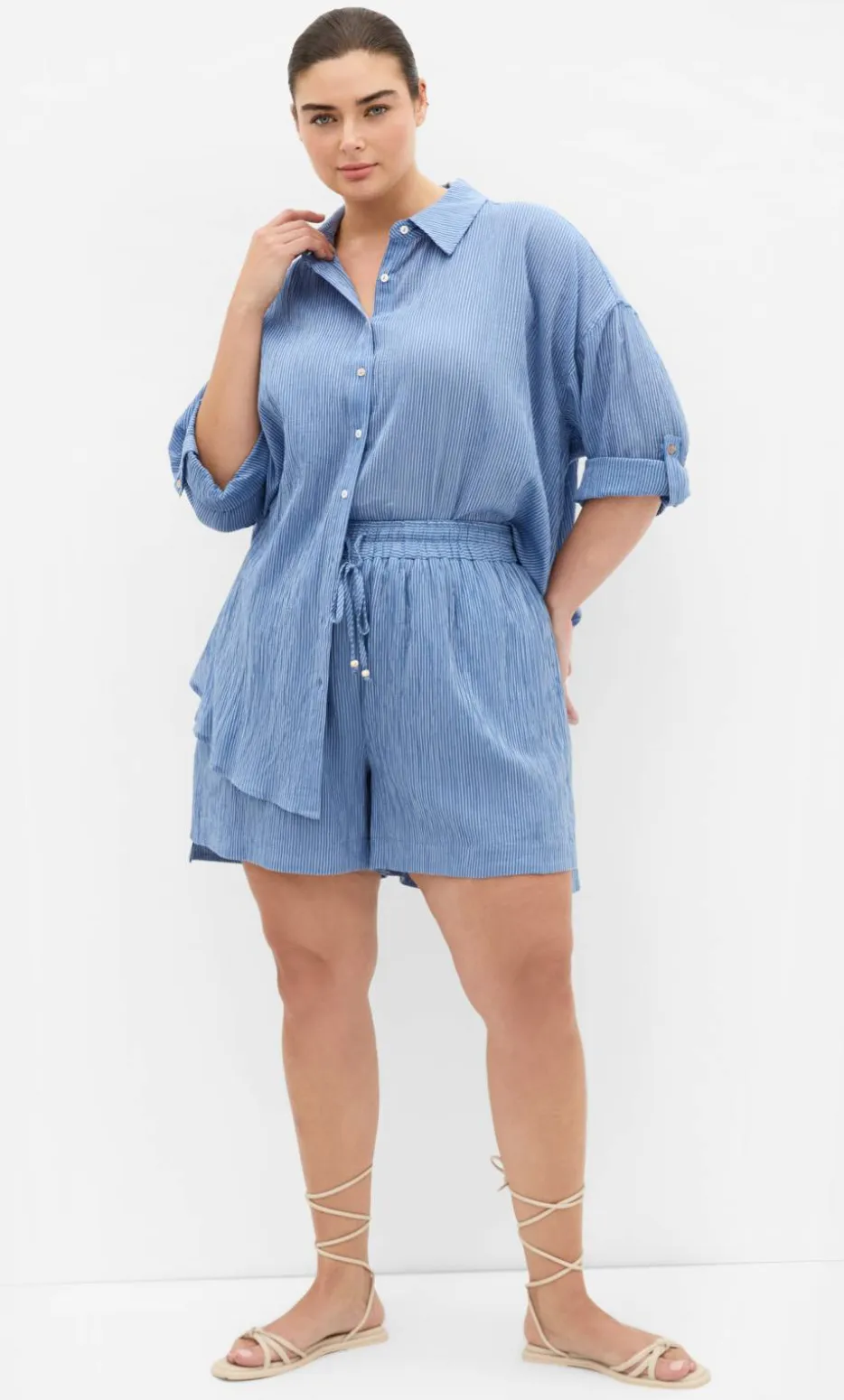 Maia Stripe Cotton Short - indigo