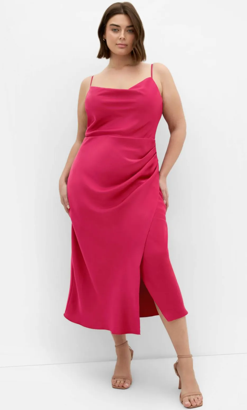 Mali Cowl Neck Slip Dress - raspberry