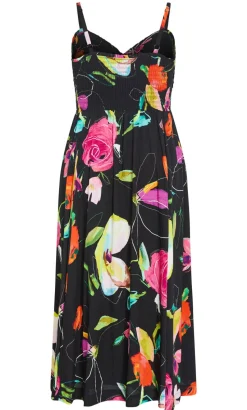 Malina Sketch Print Shirred Maxi Dress - black
