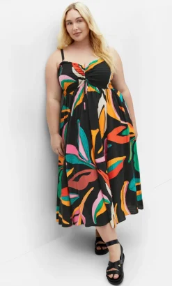 Maui Shirred Print Maxi Dress - black
