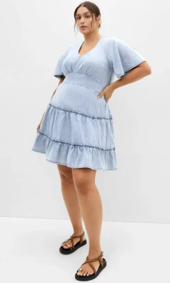 May Tiered Denim Mini Dress - light wash
