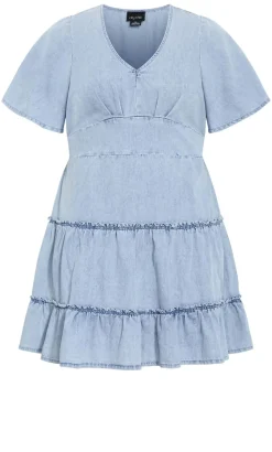 May Tiered Denim Mini Dress - light wash