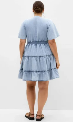 May Tiered Denim Mini Dress - light wash