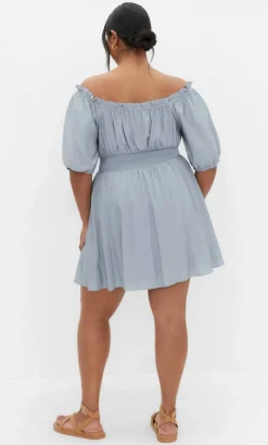 Mela Ruffle Mini Dress - dusty blue