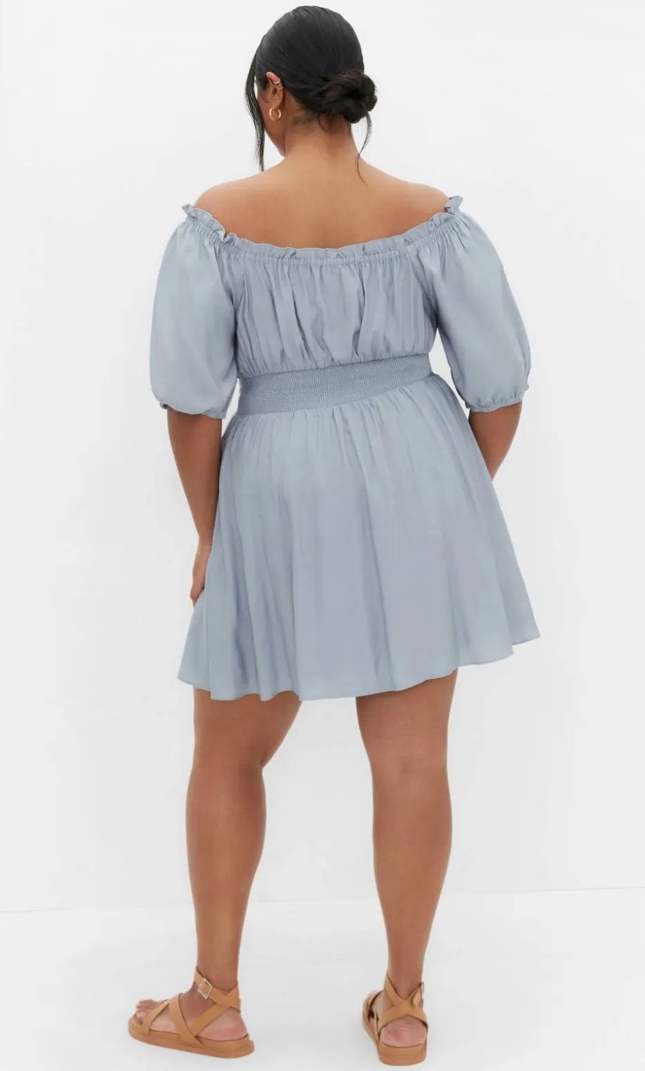 Mela Ruffle Mini Dress - dusty blue