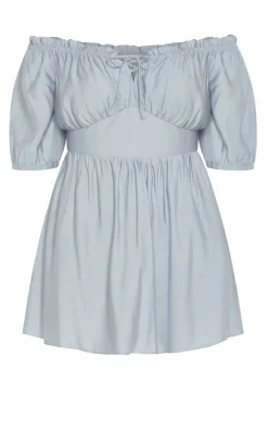 Mela Ruffle Mini Dress - dusty blue
