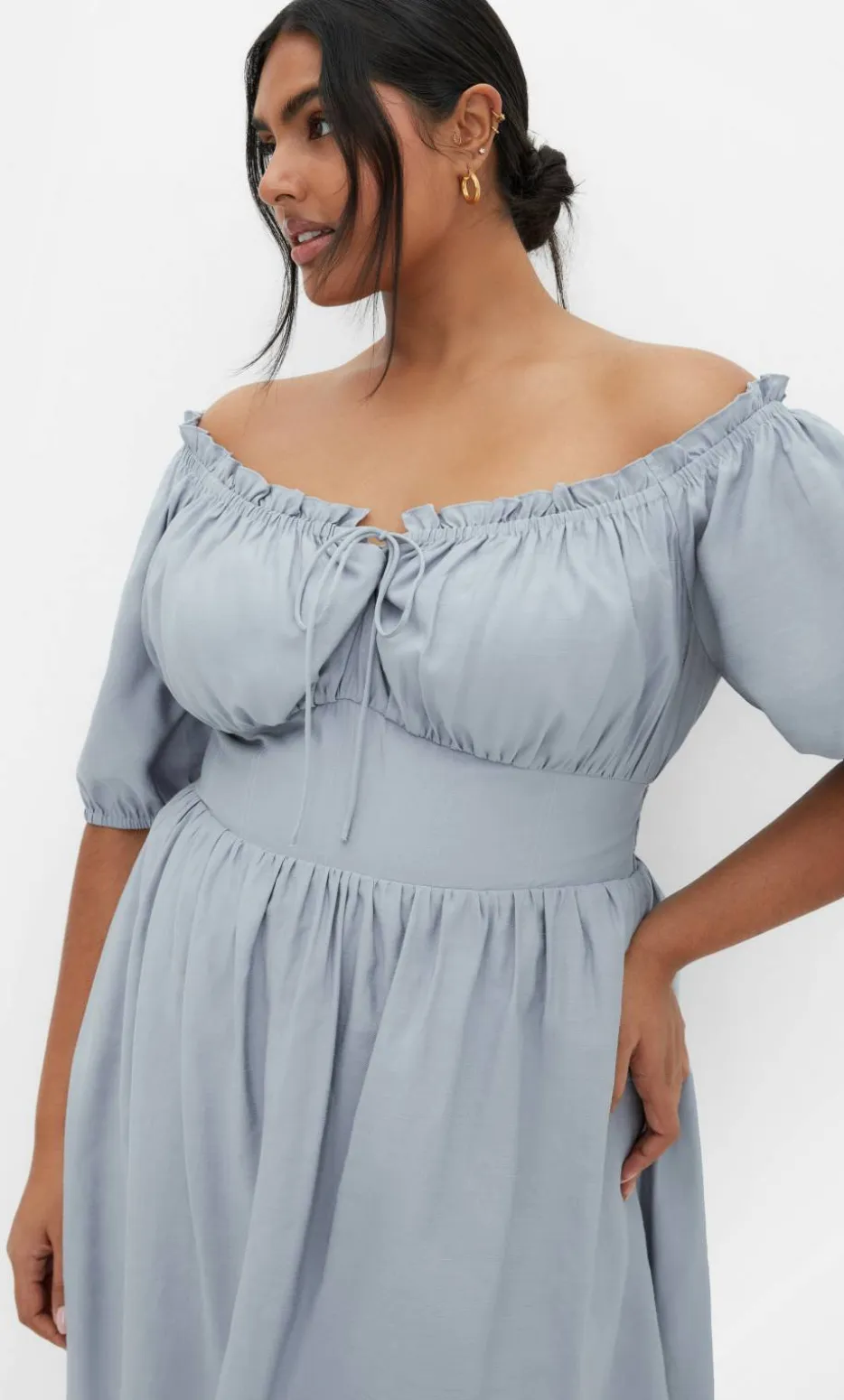 Mela Ruffle Mini Dress - dusty blue