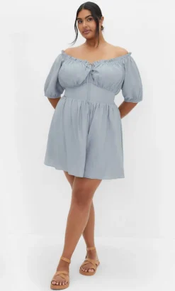 Mela Ruffle Mini Dress - dusty blue
