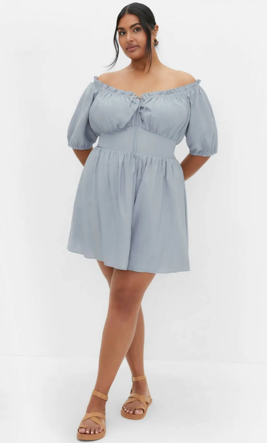 Mela Ruffle Mini Dress - dusty blue