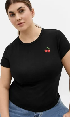 Micro Cherry Print Tee - black