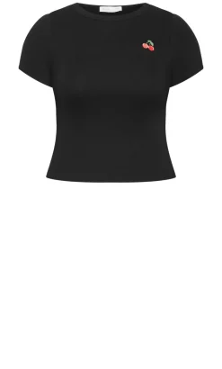 Micro Cherry Print Tee - black