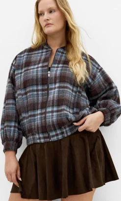 Mila Check Bomber Jacket - tobacco