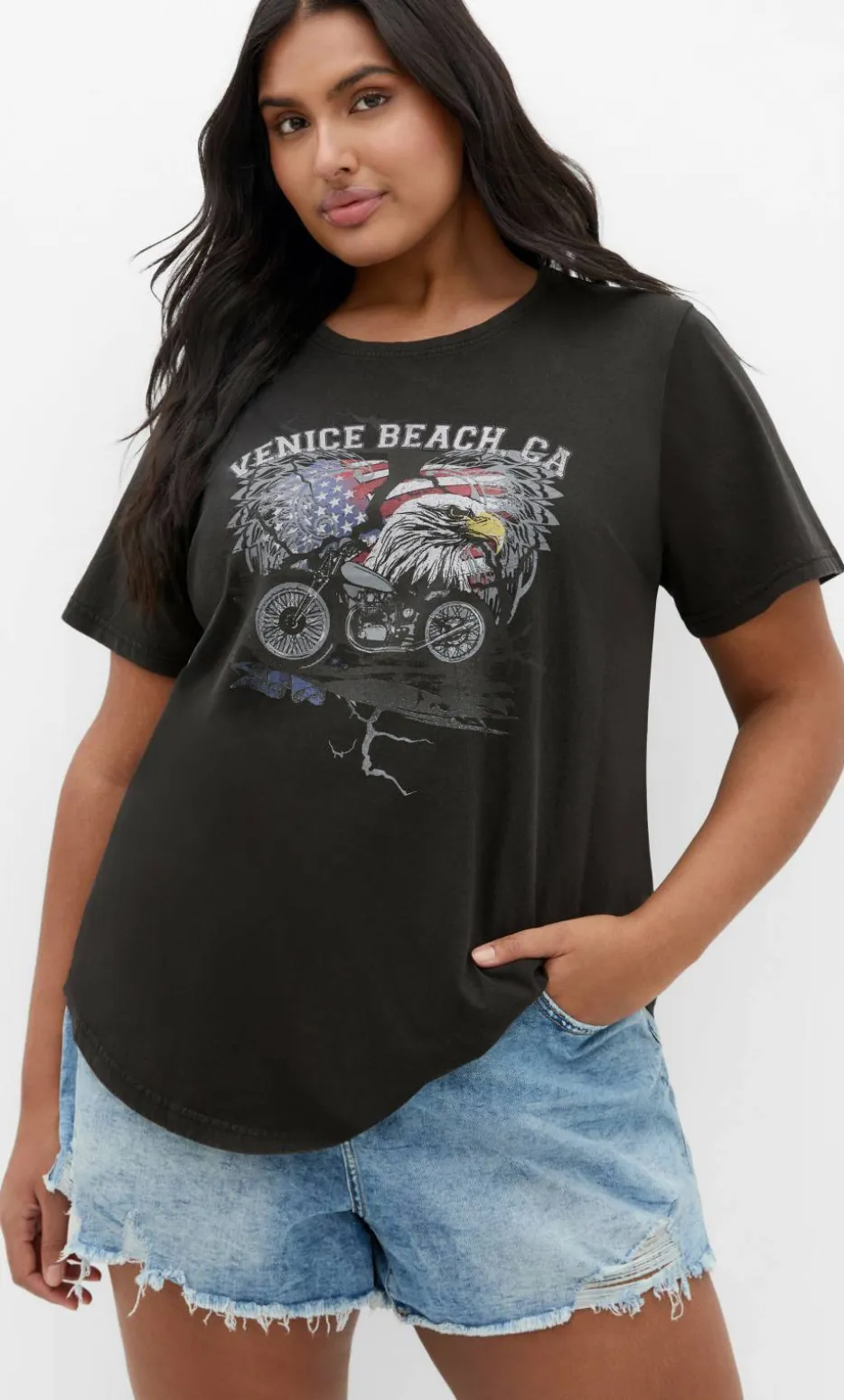 Mila Venice Beach Curved Hem Tee - slate