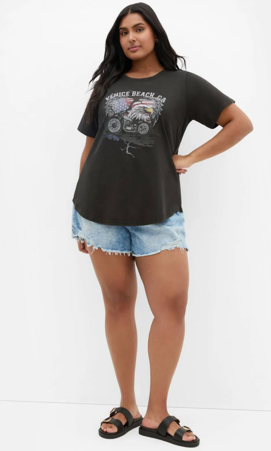 Mila Venice Beach Curved Hem Tee - slate