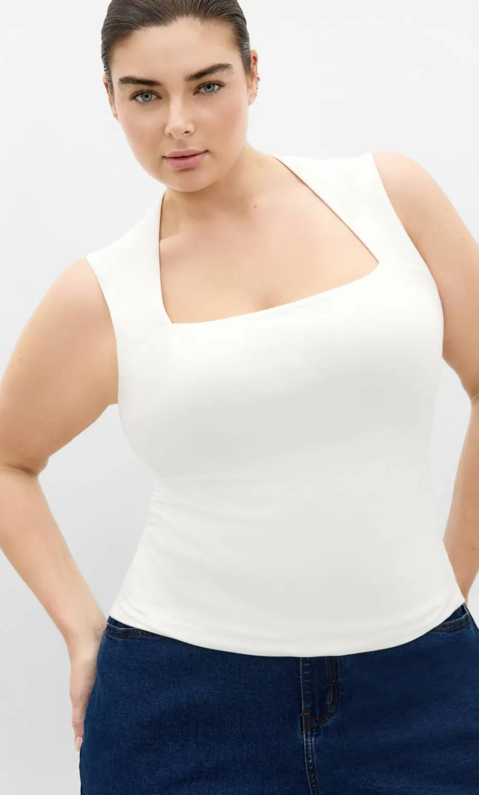 Milly Square Neck Tank - ivory