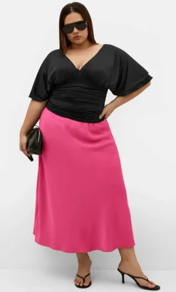 Miranda Satin Midi Skirt - raspberry