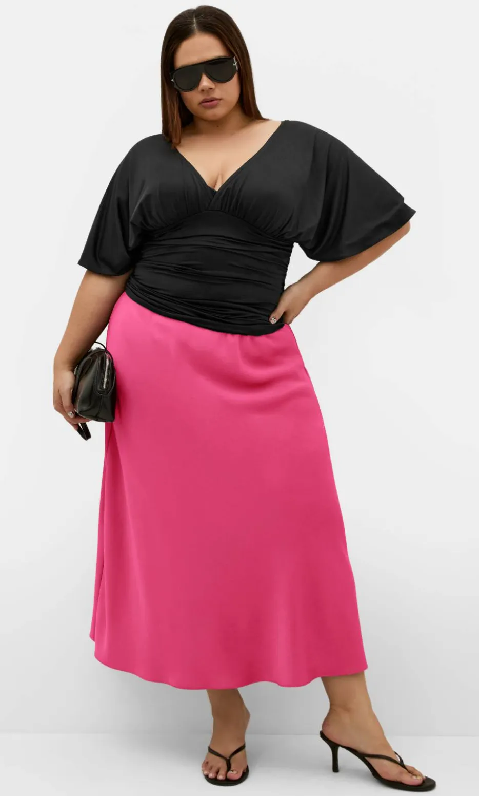 Miranda Satin Midi Skirt - raspberry
