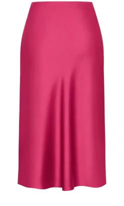 Miranda Satin Midi Skirt - raspberry