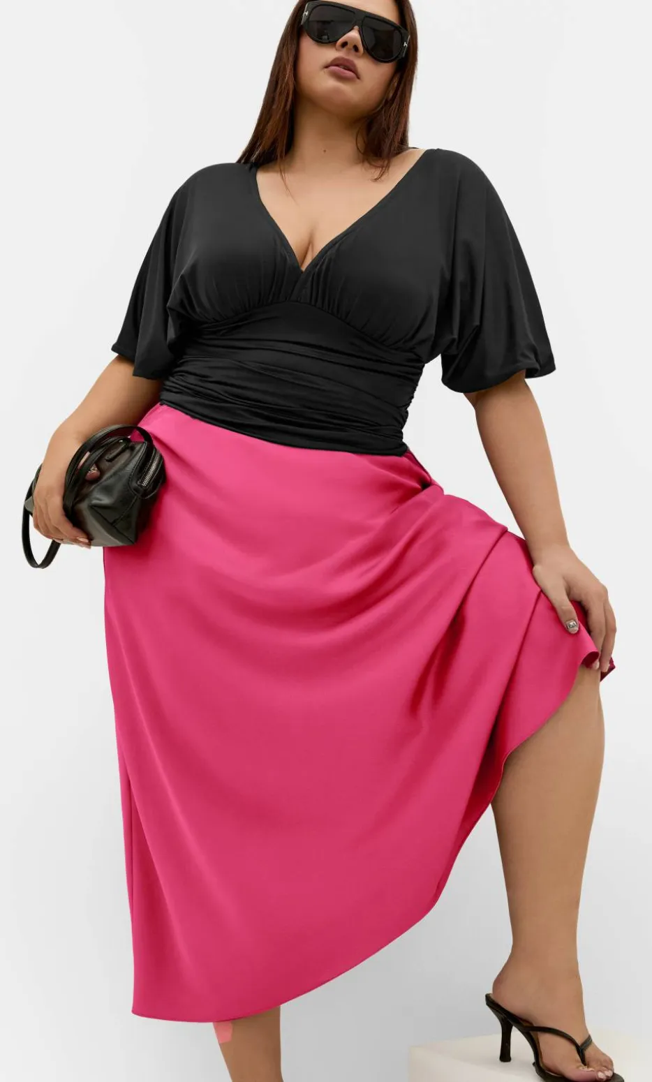 Miranda Satin Midi Skirt - raspberry