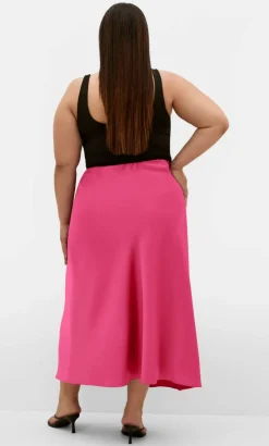 Miranda Satin Midi Skirt - raspberry