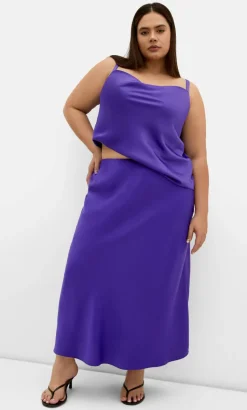 Miranda Satin Midi Skirt - royal purple