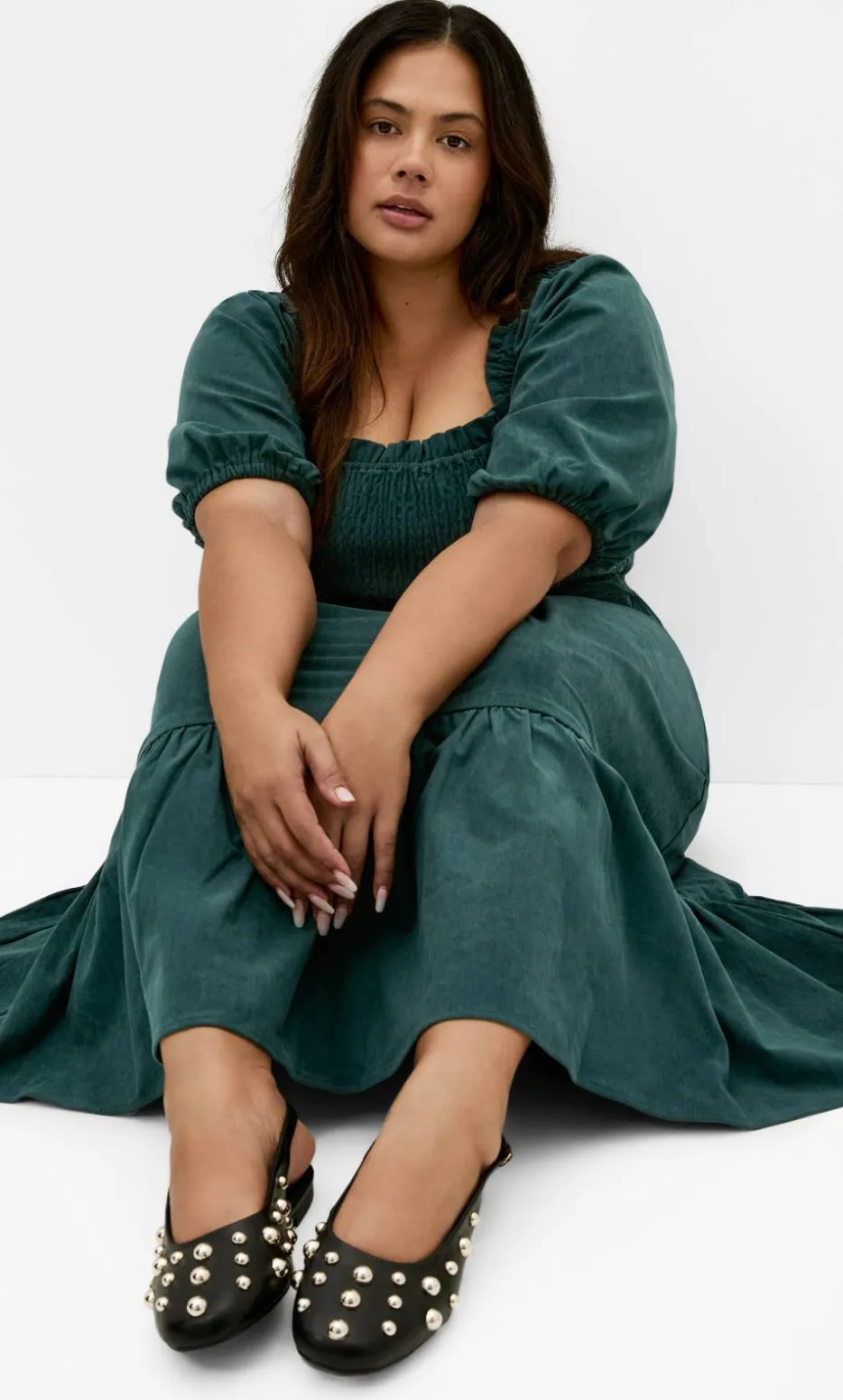 Molli Corduroy Midi Dress - emerald