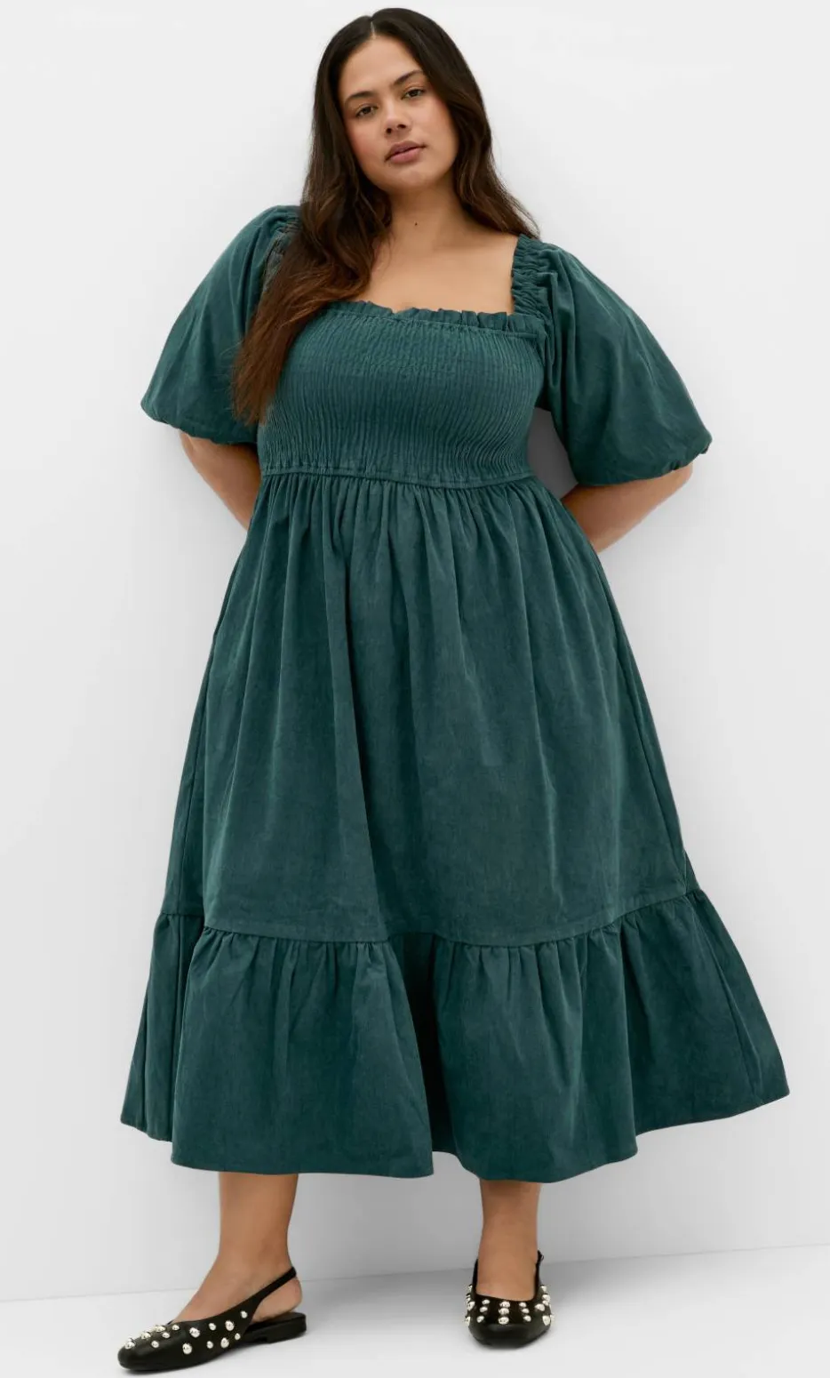 Molli Corduroy Midi Dress - emerald
