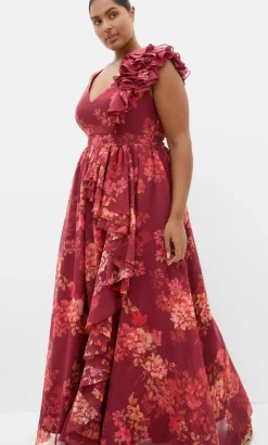 Mystique Print Ruffle Maxi Dress - rust