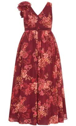 Mystique Print Ruffle Maxi Dress - rust