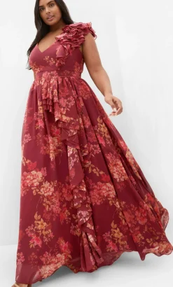 Mystique Print Ruffle Maxi Dress - rust