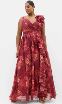 Mystique Print Ruffle Maxi Dress - rust