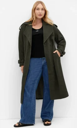 Nadia Longline Belted Trench - hunter green