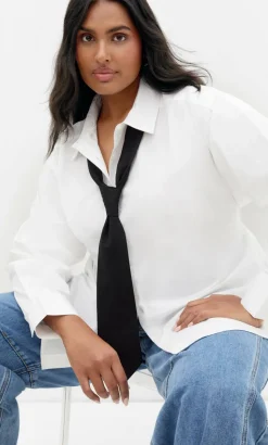 Neck Tie Cotton Shirt - ivory