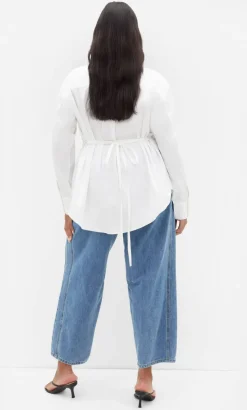 Neck Tie Cotton Shirt - ivory