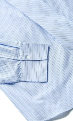 Neck Tie Cotton Stripe Shirt - sky blue