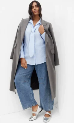 Neck Tie Cotton Stripe Shirt - sky blue