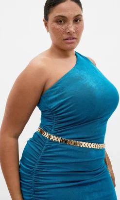 Orbit One Shoulder Slink Dress - poseidon