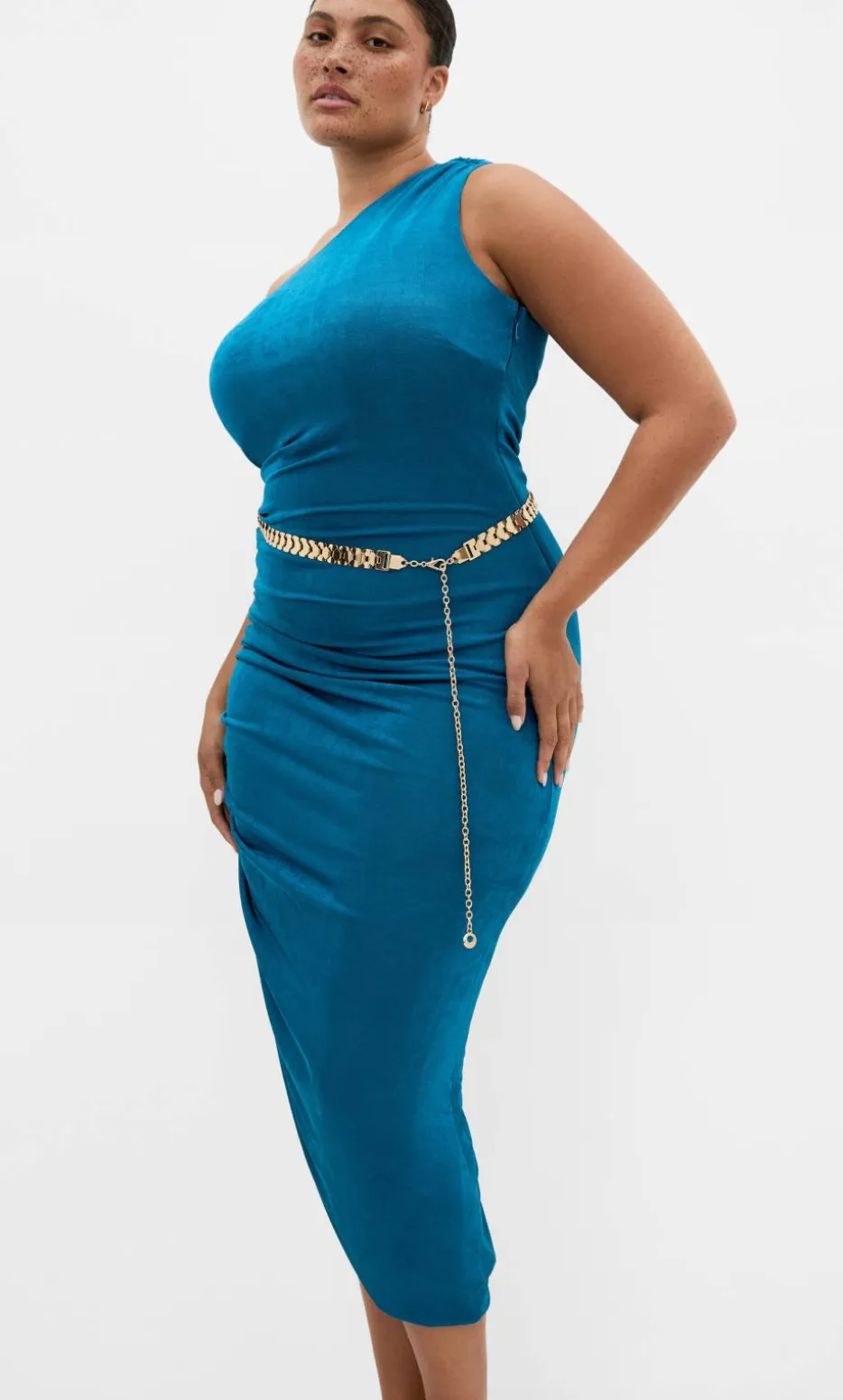 Orbit One Shoulder Slink Dress - poseidon