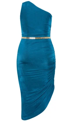 Orbit One Shoulder Slink Dress - poseidon