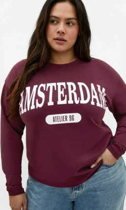 Oversized Amsterdam Long Sleeve Cotton Tee - dark cherry