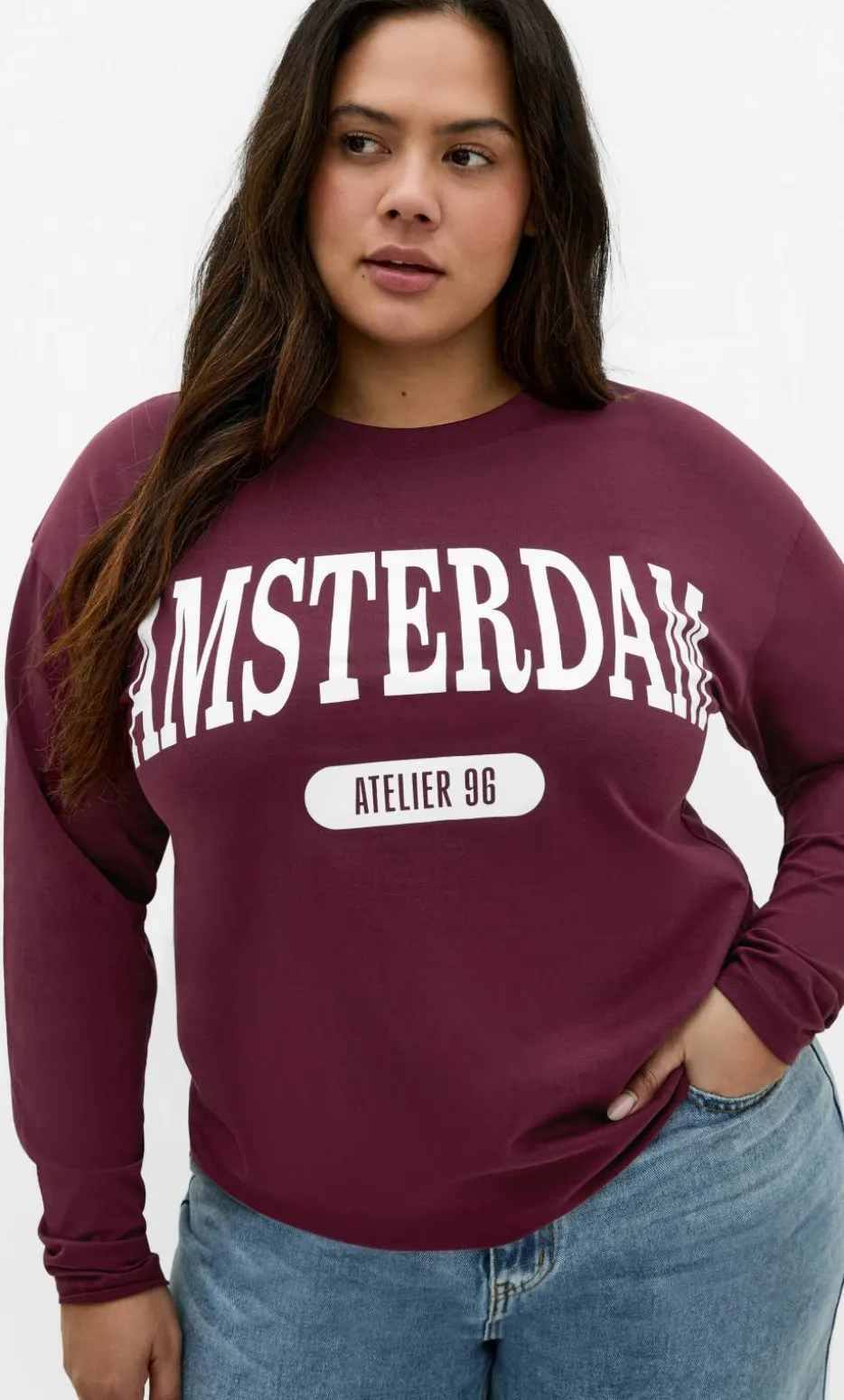 Oversized Amsterdam Long Sleeve Cotton Tee - dark cherry