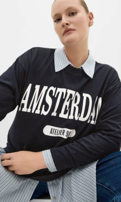 Oversized Amsterdam Long Sleeve Cotton Tee - navy