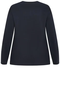 Oversized Amsterdam Long Sleeve Cotton Tee - navy