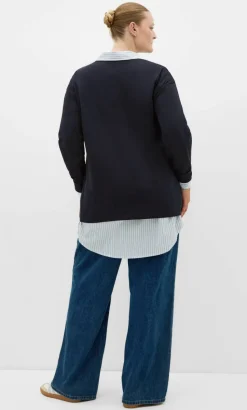 Oversized Amsterdam Long Sleeve Cotton Tee - navy