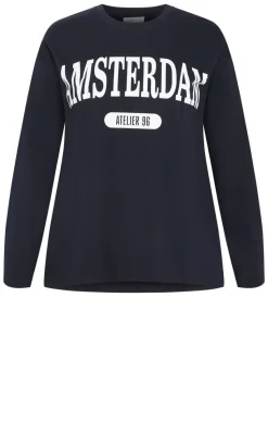 Oversized Amsterdam Long Sleeve Cotton Tee - navy