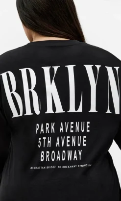 Oversized Brklyn Long Sleeve Cotton Tee - black