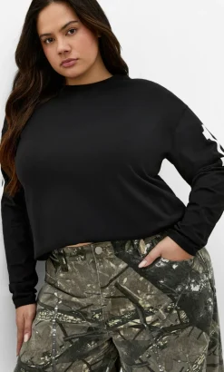 Oversized Brklyn Long Sleeve Cotton Tee - black