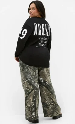 Oversized Brklyn Long Sleeve Cotton Tee - black